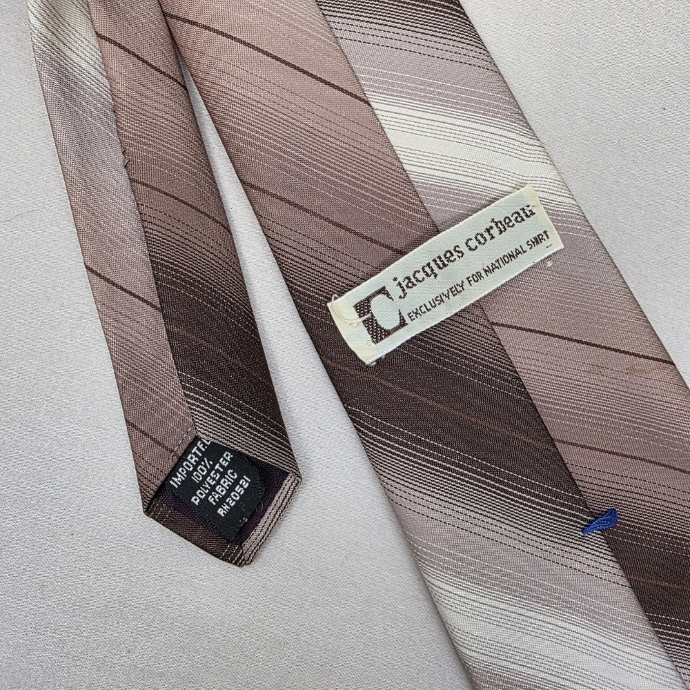 Vintage Jacques Corbeau Men’s Neck Tie – Brown Tan Striped – 1970s/80s Polyester - Picture 3 of 8